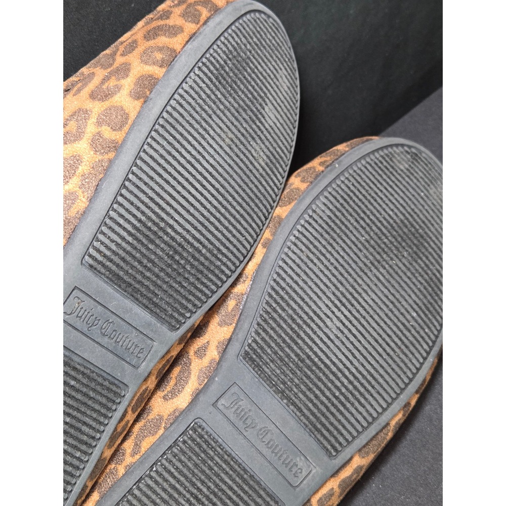 Juicy Couture Leopard Print Slippers Faux Fur Lined Rhinestone‎ Logo Women 10M - Picture 10 of 10
